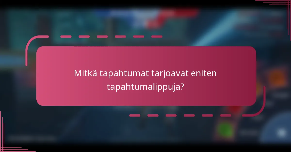 Mitkä tapahtumat tarjoavat eniten tapahtumalippuja?